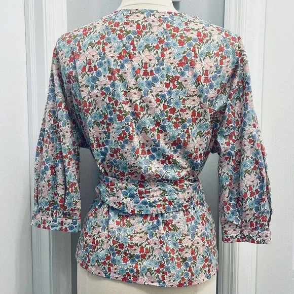 Bagutta Charlotte Floral Wrap Top Blouse Asian 100% Cotton Women’s 8 Italy EUC - Picture 5 of 15
